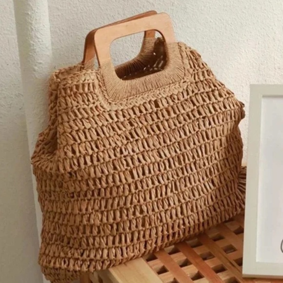 Boho straw large tote top handle summer bag - Picture 6 of 16